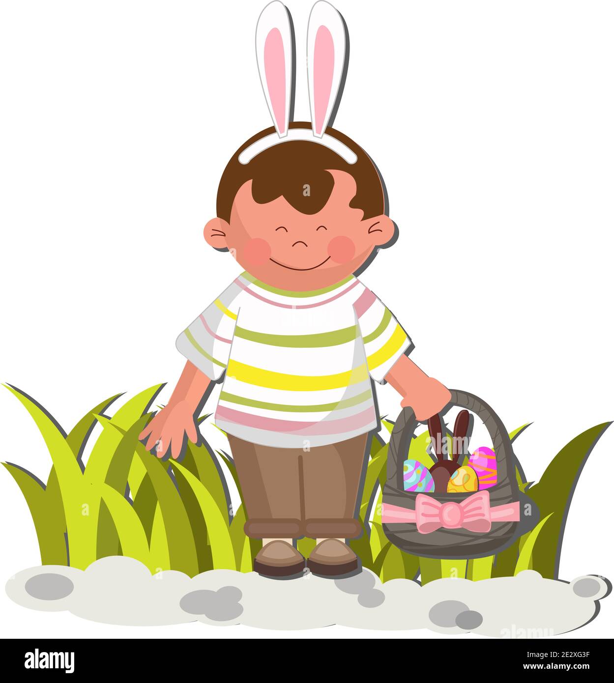 Easter bunny on green grass Stock Vector Images - Alamy