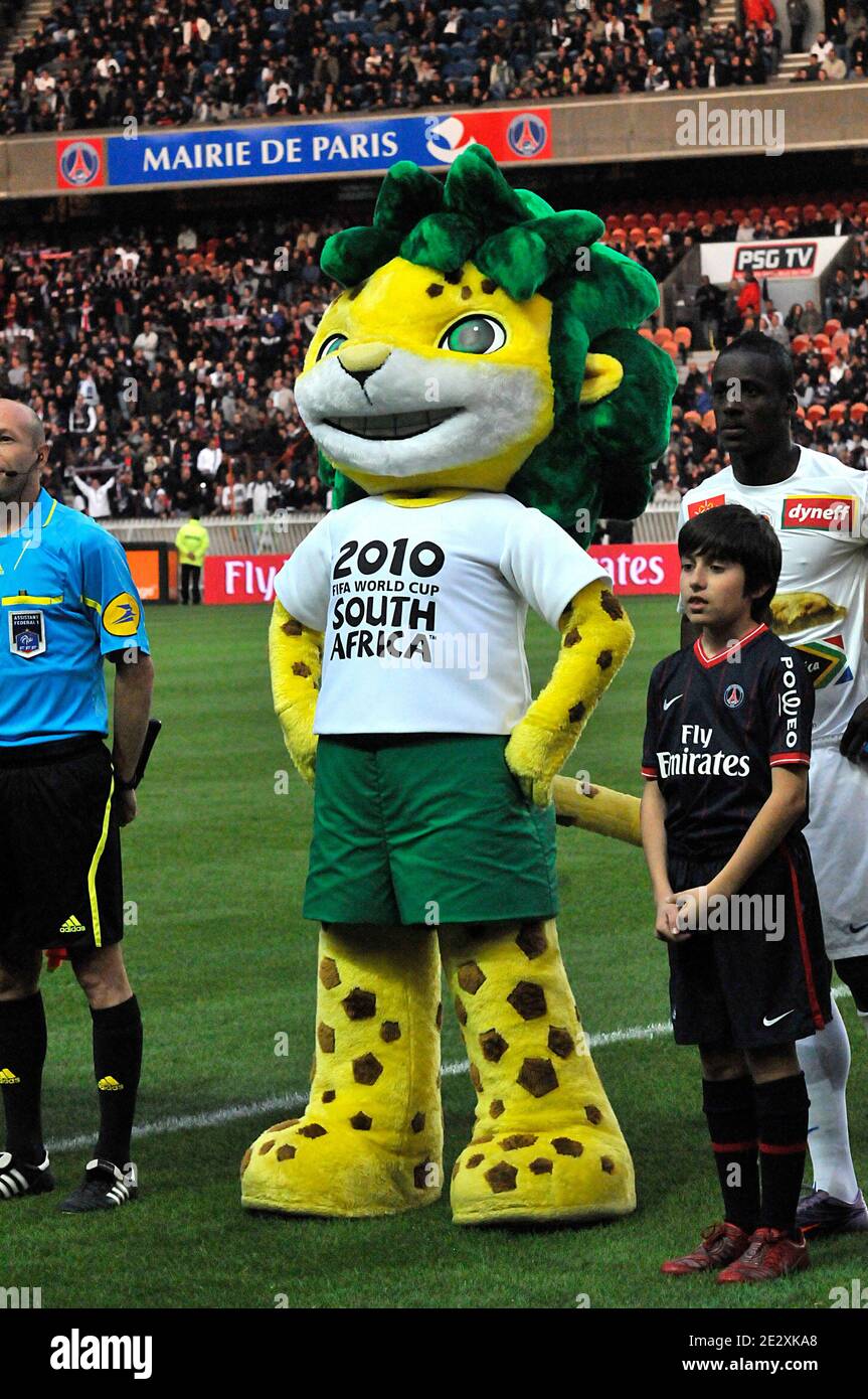 The mascot of the FIFA World Cup 2010, Zakumi, during French First League soccer match, Paris Saint-Germain vs Montpellier HSC at Parc des Princes Stadium in Paris, France on May 15, 2010.Montpellier