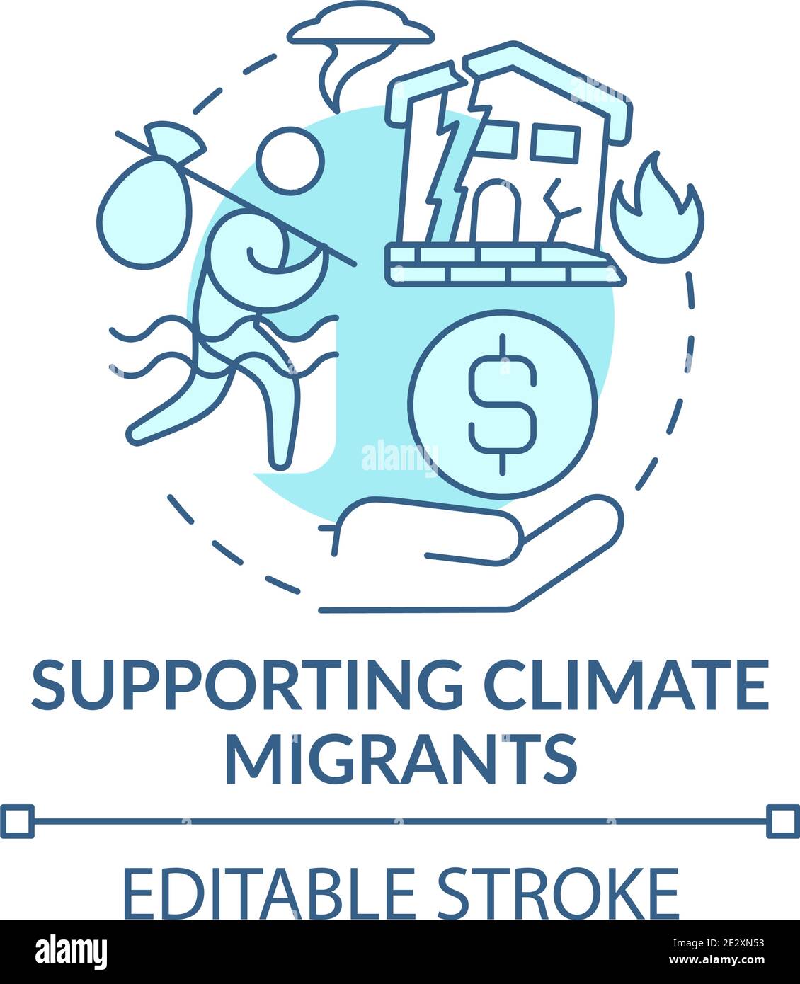 Supporting climate migrants concept icon Stock Vector