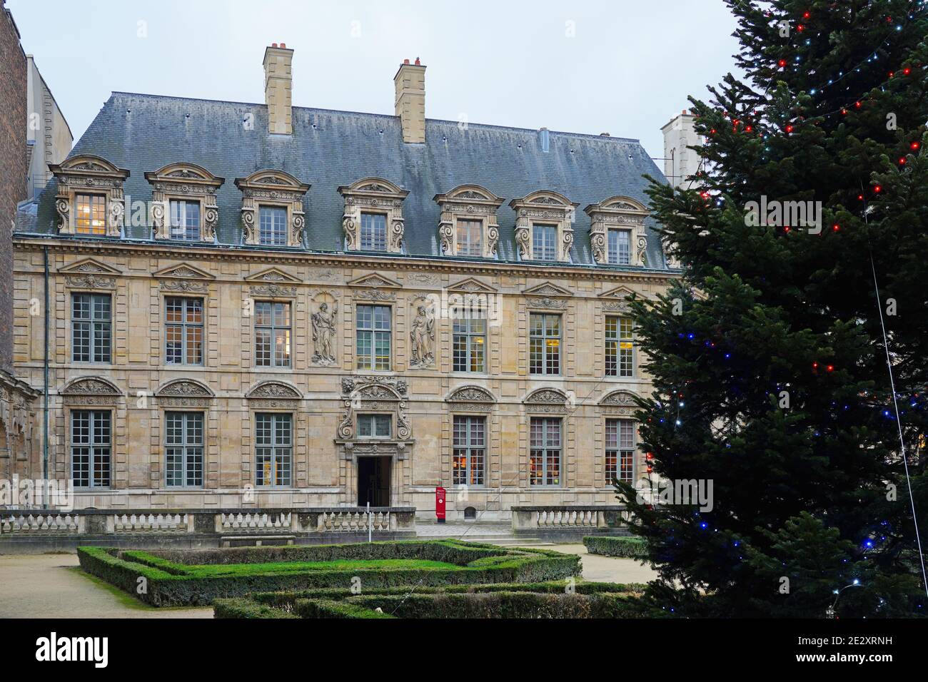 PARIS, FRANCE -5 JAN 2021- View of the historic Hotel de Sully, a landmark private mansion near the Place des Vosges in the Marais neighborhood of Par Stock Photo