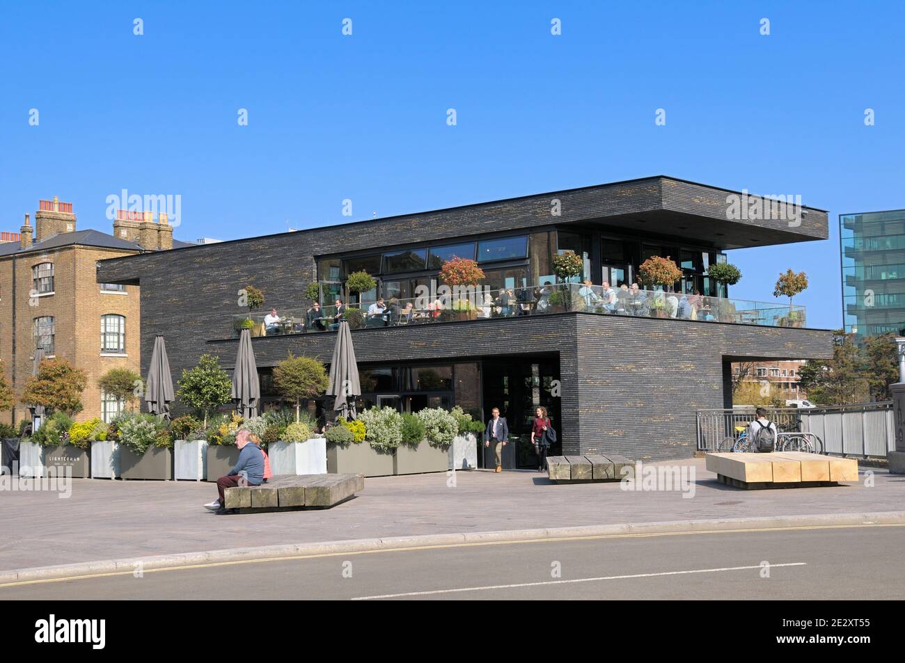 The Lighterman pub a modern three-storey bar and restaurant on Granary Square, King's Cross, London, England, UK Stock Photo