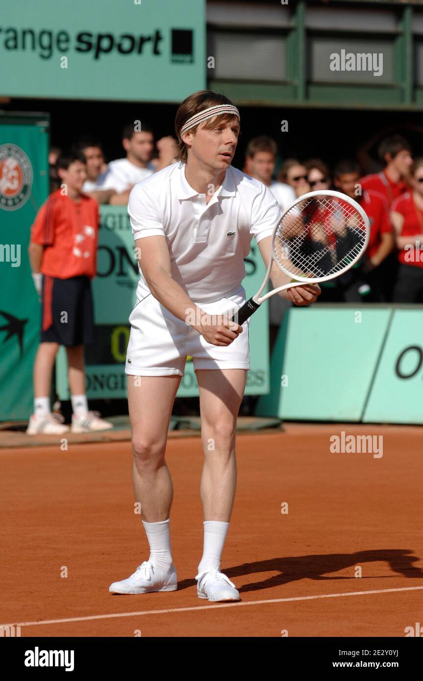 French DJ Martin Solveig against French DJ Bob Sinclar during a DJ Tennis  match before the French Open tennis at the Roland Garros stadium in Paris,  France on May 22, 2010. Photo