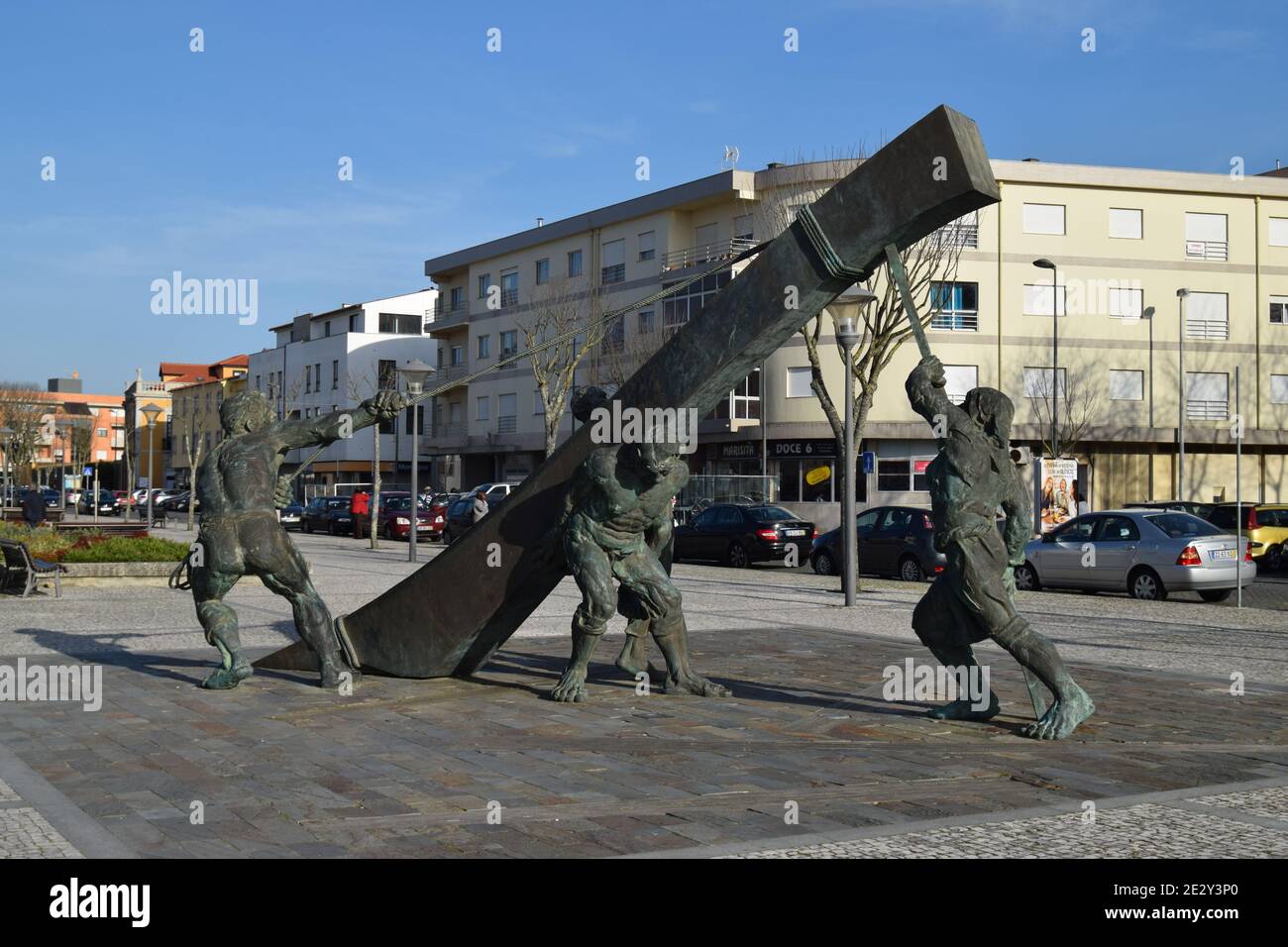 Monument to the sea fisher man in esposende Portugal 1997 from brothers Bom Pastor. Monumento aos homens do mar. Stock Photo