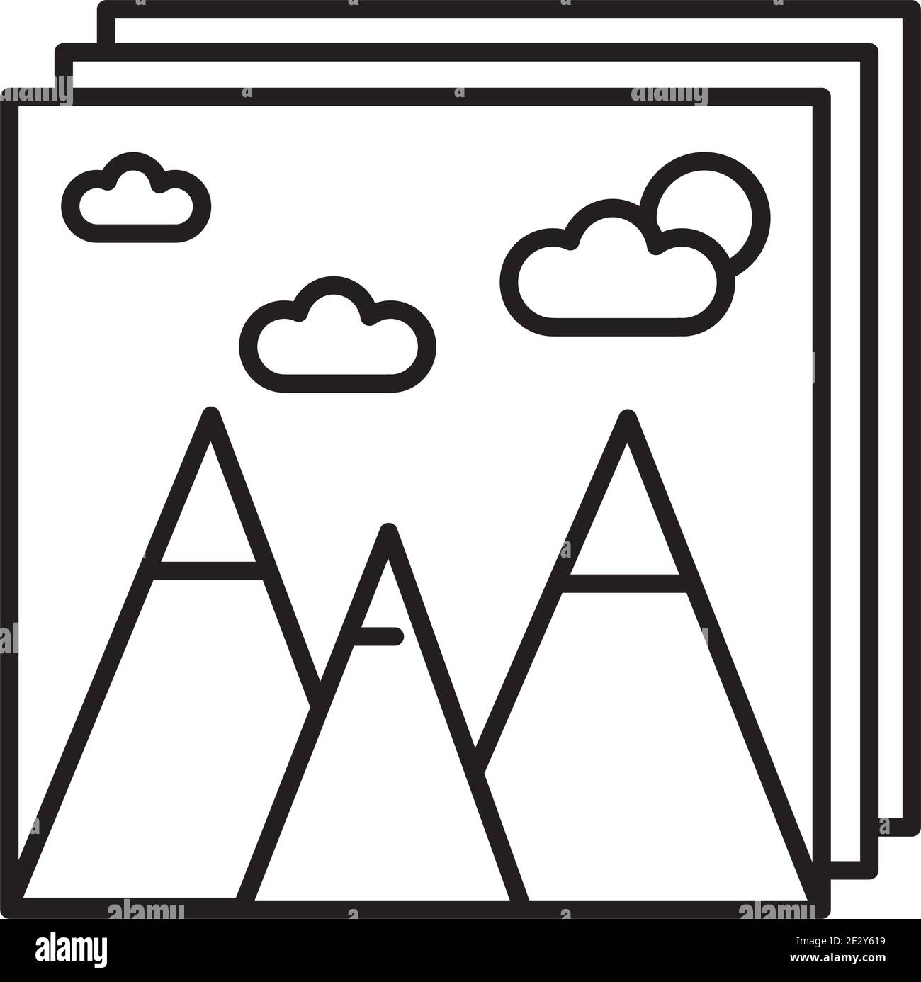pictures with mountains and sun line style icons Stock Vector Image ...
