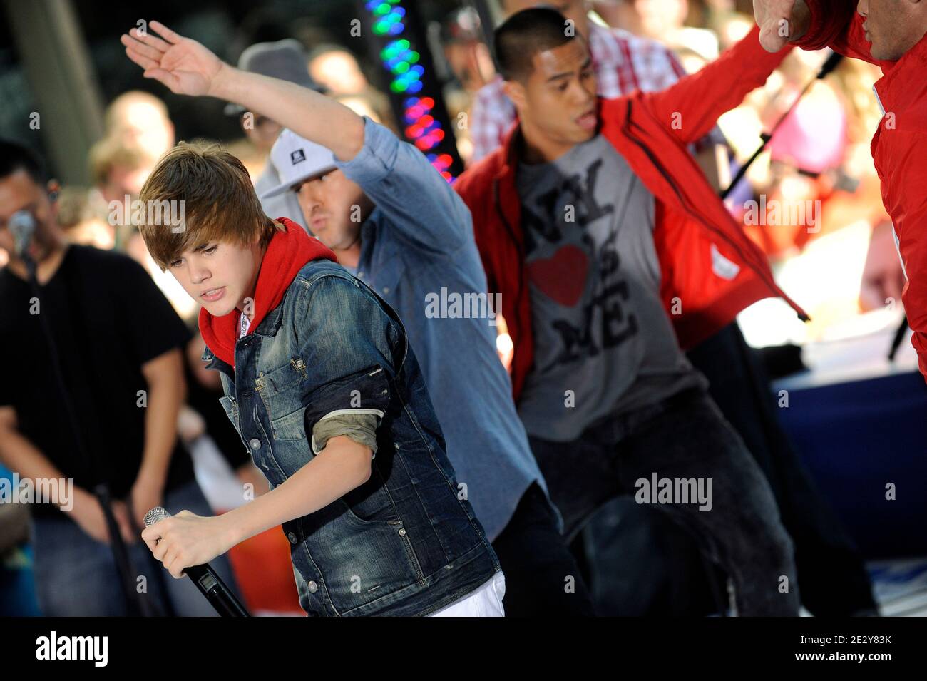"Justin Bieber performs live on NBC's ""Today"" show concert series, held at the NBC studios at Rockefeller Plaza in New York City, NY, USA on June 03, 2010. Photo By Mehdi Taamallah/ABACAPRESS.COM (Pictured: Justin Bieber)" Stock Photo