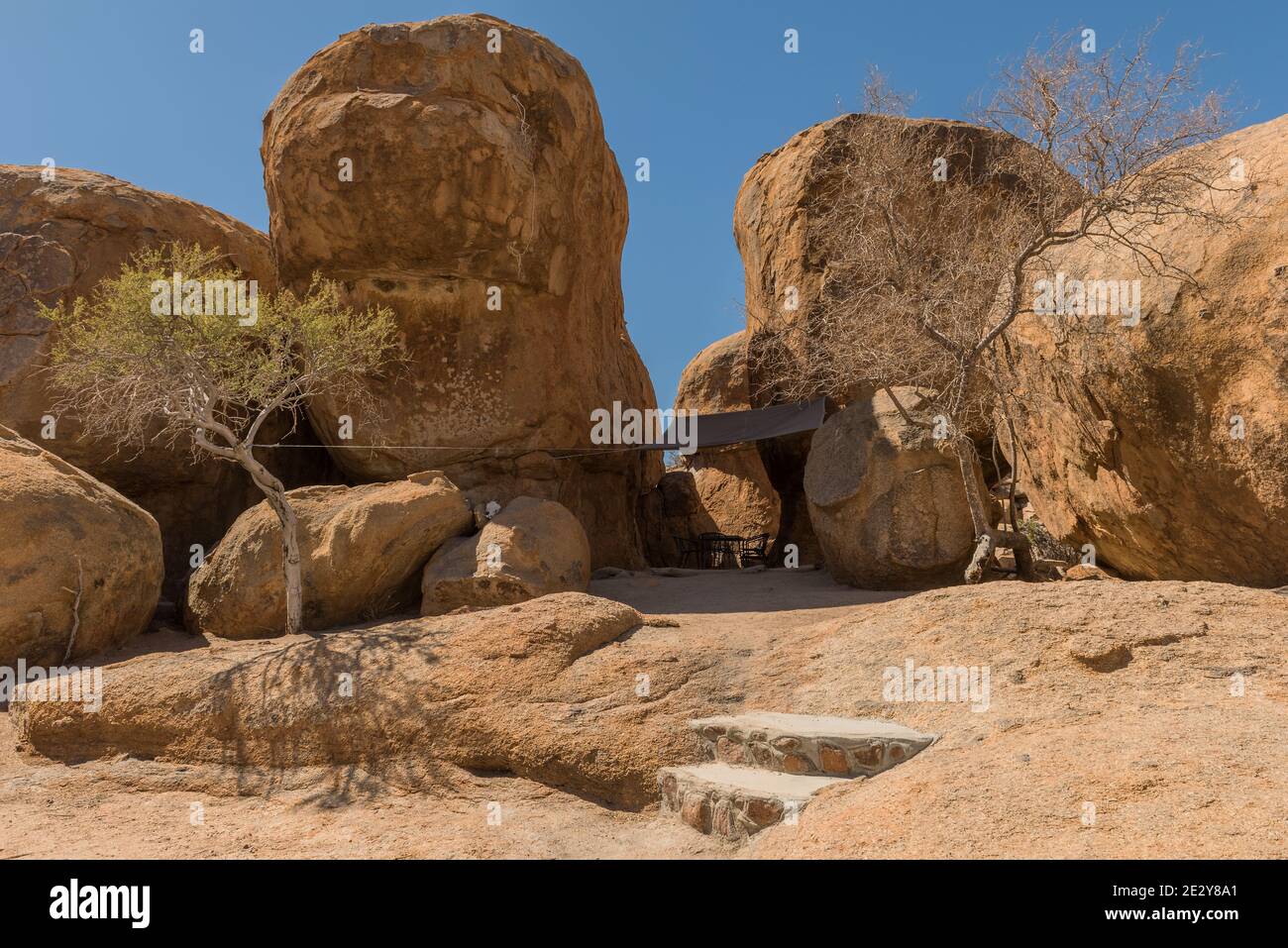 the campsite on the grounds of the Erongofarmhaus, Namibia Stock Photo