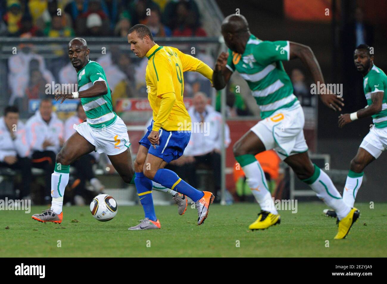 Brazil's Luis Fabiano during the 2010 FIFA World Cup South Africa Soccer match, group G, Brazil vs Ivory Coast at Soccer City football stadium in Johannesburg, South Africa on June 20, 2010. Brazil won 3-1. Photo by Henri Szwarc/ABACAPRESS.COM Stock Photo