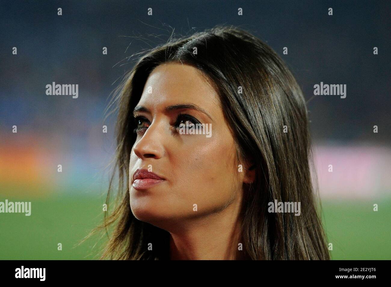 Spanish television journalist and Iker Casillas' girlfriend Sara Carbonero is seen ahead of the 2010 FIFA World Cup South Africa Soccer match, group H, Spain vs Honduras at Ellis Park football stadium in Johannesburg, South Africa on June 21, 2010. Spain won 2-0. Photo by Henri Szwarc/ABACAPRESS.COM Stock Photo