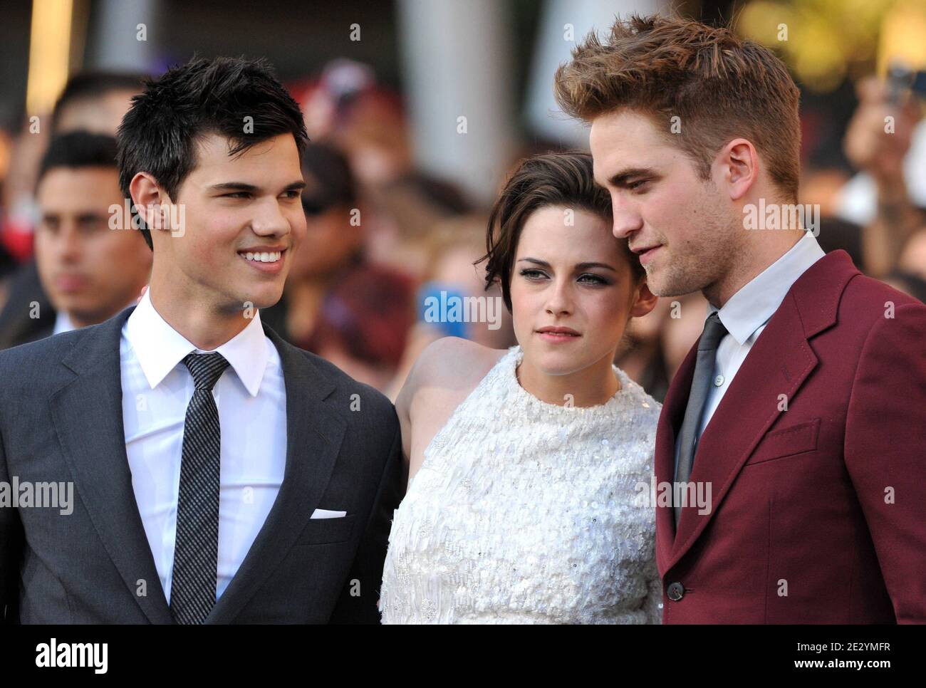'Robert Pattinson, Kristen Stewart and Taylor Lautner attend the premiere of ''The Twilight Saga: Eclipse'' part of the 2010 Los Angeles Film Festival. Los Angeles, June 24, 2010. (Pictured : Robert Pattinson, Kristen Stewart, Taylor Lautner). Photo by Lionel Hahn/ABACAPRESS.COM' Stock Photo