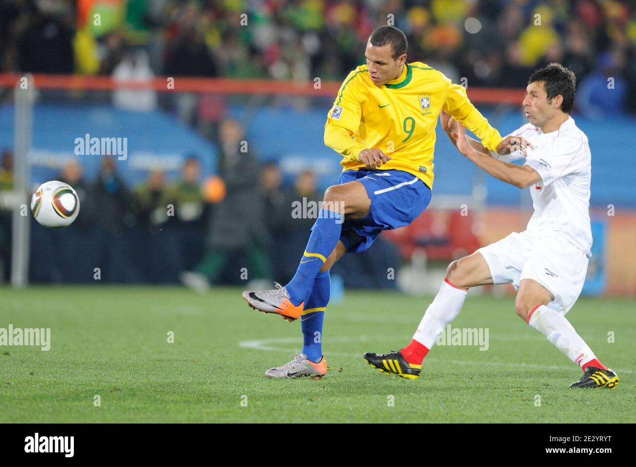 Brazil's Luis Fabiano during the 2010 FIFA World Cup South Africa 1/8 of final Soccer match, Brazil vs Chile at Ellis Park football stadium in Johannesburg, South Africa on June 28, 2010. Brazil won 3-0. Photo by Henri Szwarc/Cameleon/ABACAPRESS.COM Stock Photo