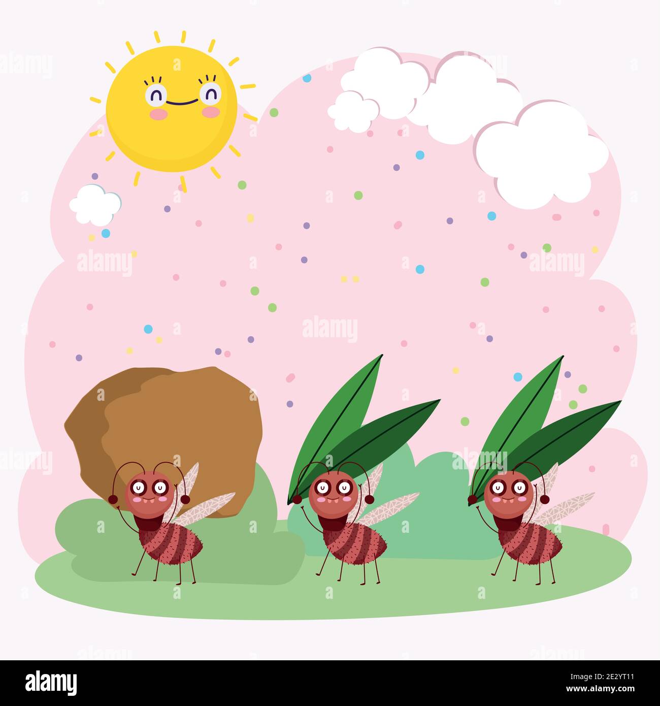 funny colony of ants carrying food bugs animals cartoon vector illustration Stock Vector