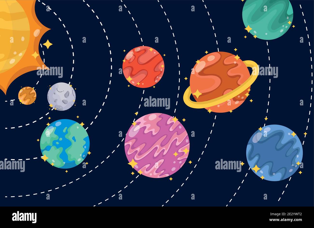 space solar system cosmos planets sun moon cartoon vector illustration ...