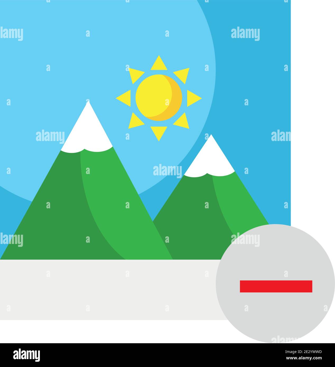 picture with mountains and sun and minus symbol flat style icon Stock Vector