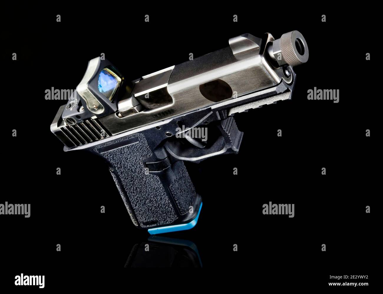 9mm semi-auto pistol with tritium sight. Stock Photo
