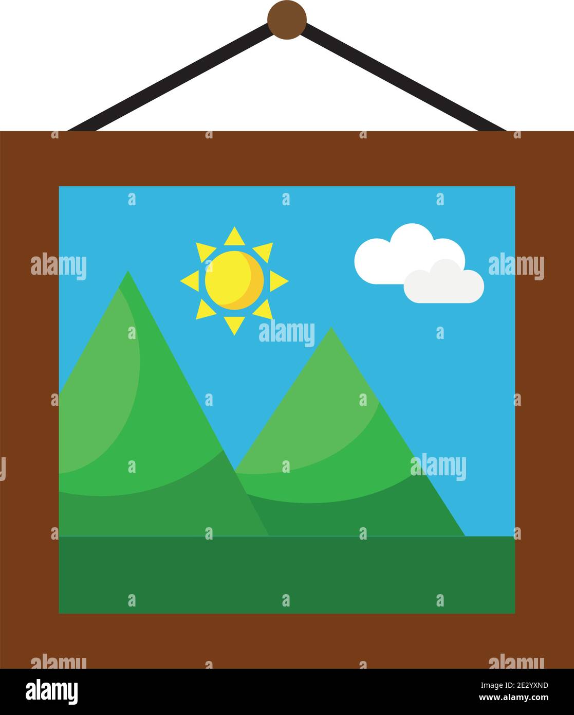 picture with mountains and sun scene hanging flat style icon Stock ...