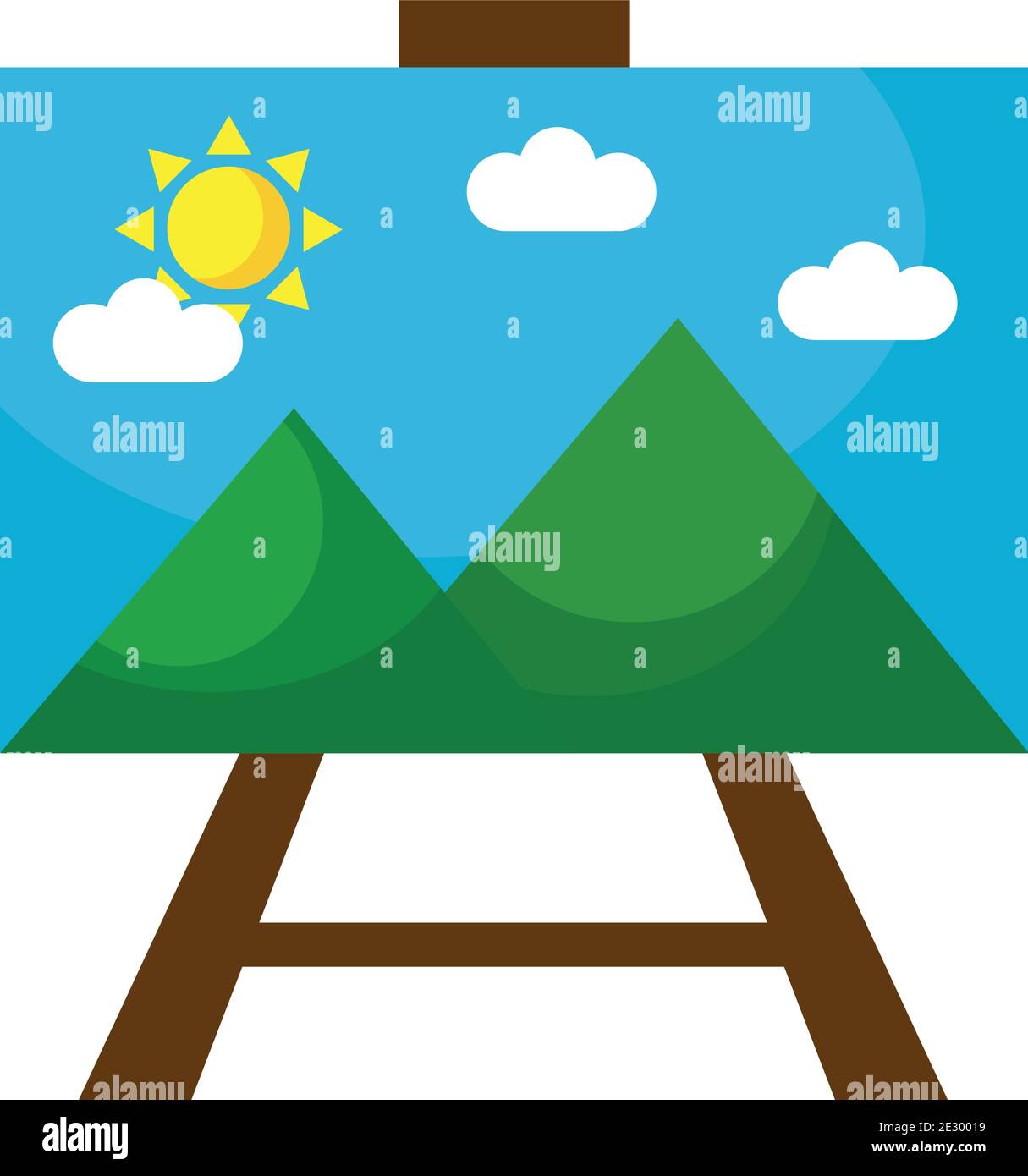 picture with mountains and sun scene in tripod flat style icon Stock ...