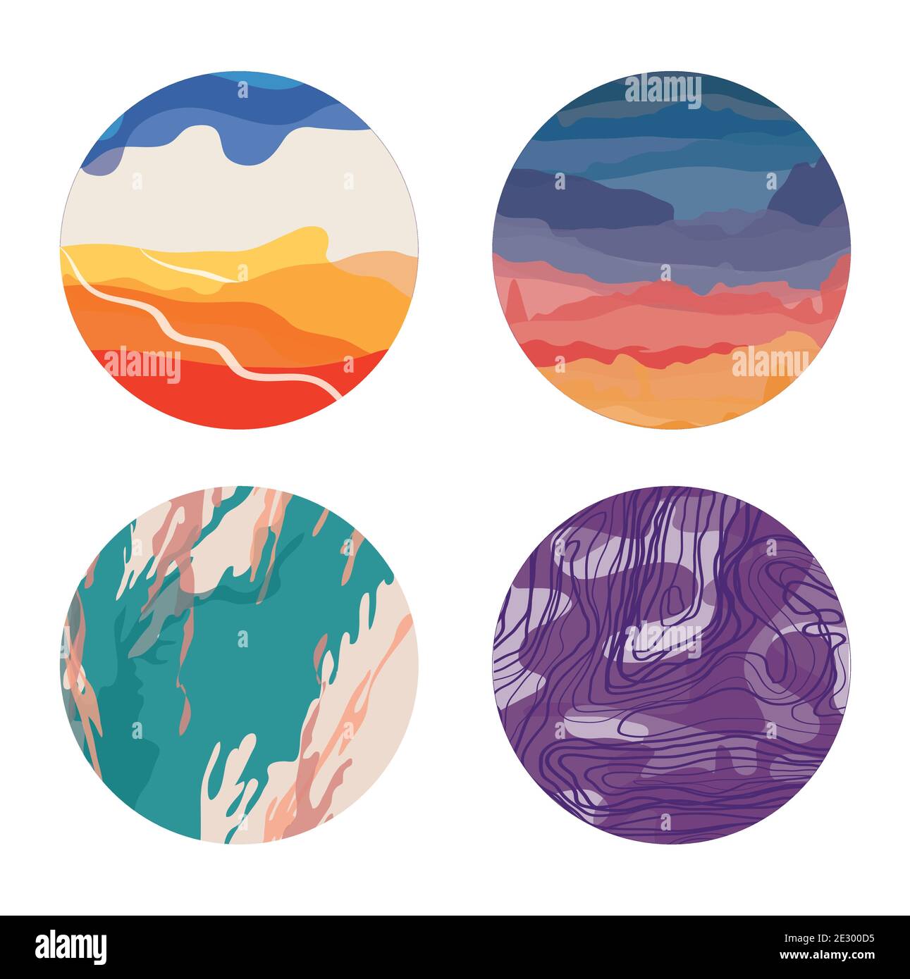 art design abstract fluid shapes with texture effects round icons set ...