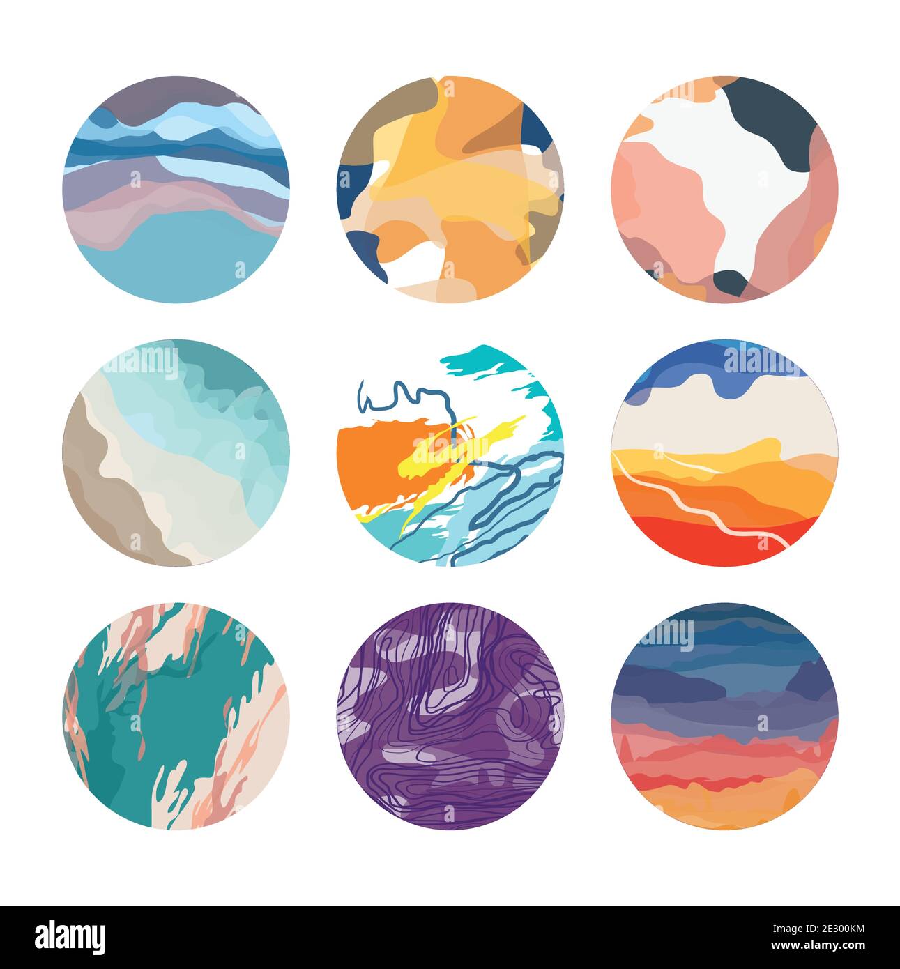 art design abstract various shapes, lines, spots round icons set vector ...