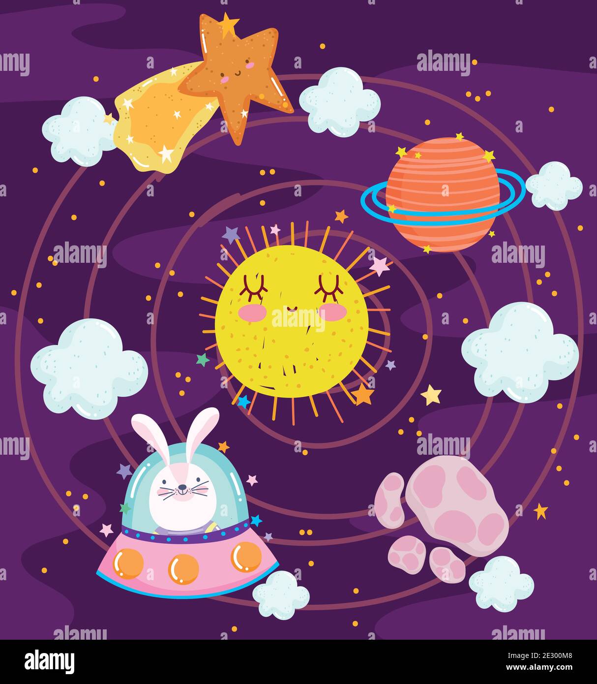 space rabbit in spaceship sun planets adventure explore animal cartoon ...
