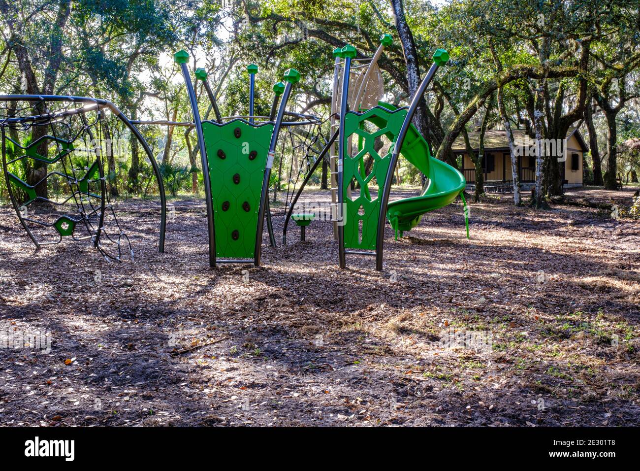 Playground in Cabin area of Jay B. Starkey Wilderness Park Stock Photo