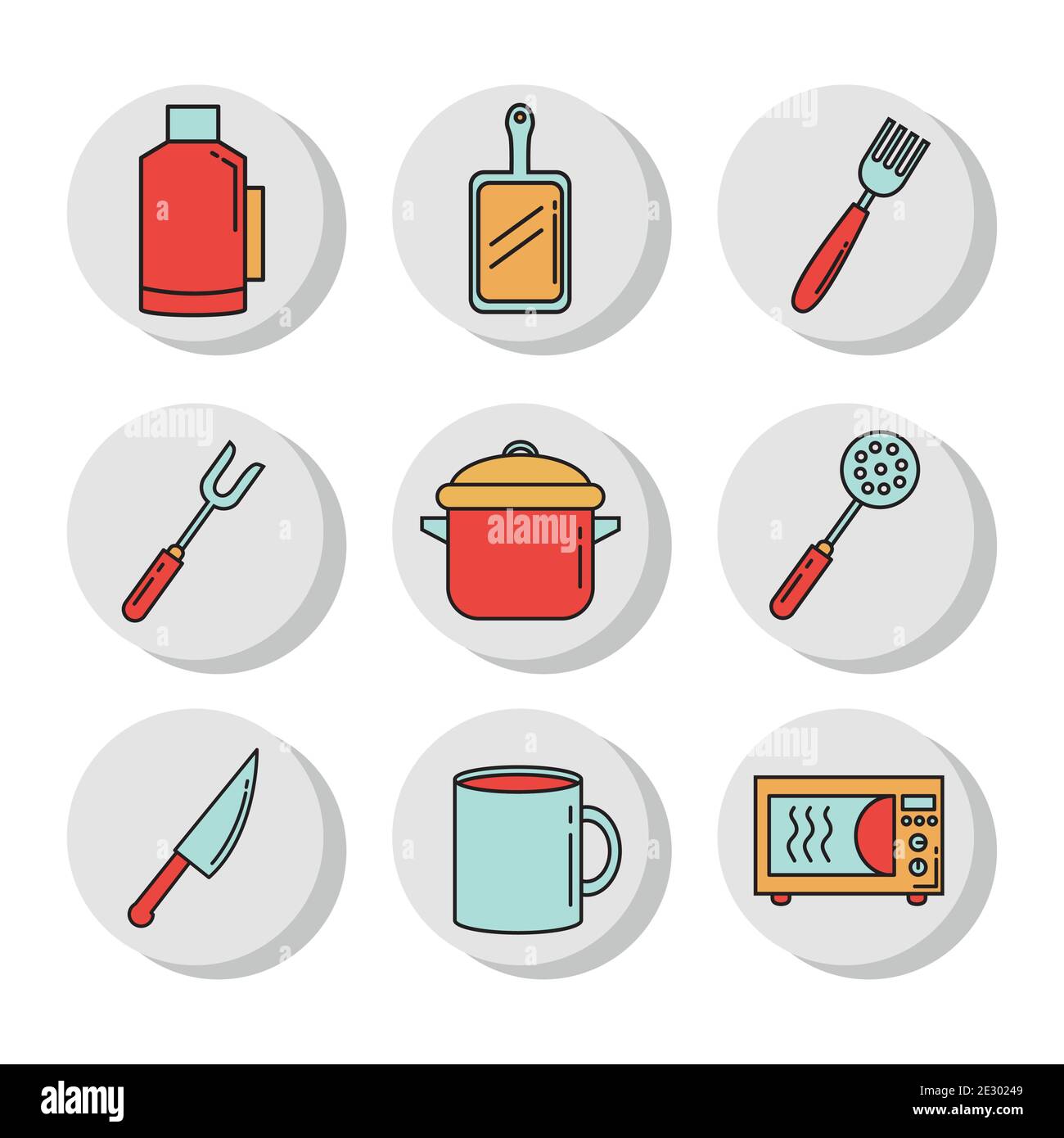 bundle of nine kitchen utensils set icons Stock Vector