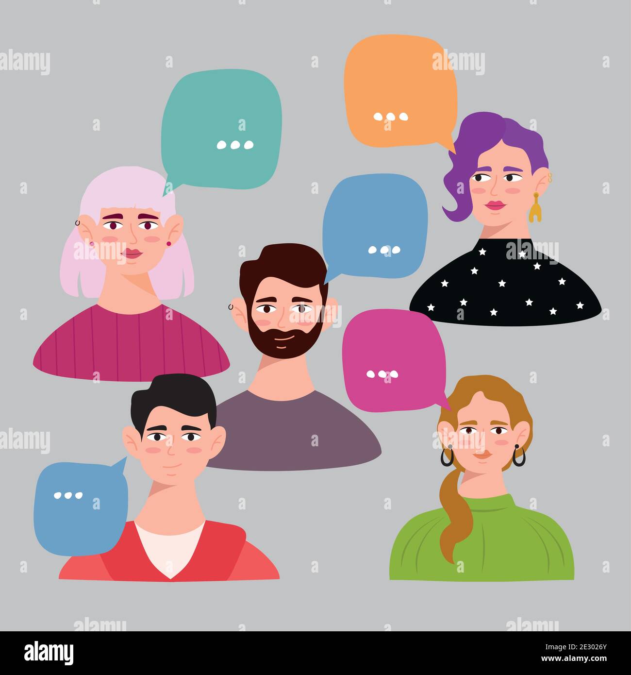 group of young persons avatars characters with speech bubbles Stock ...