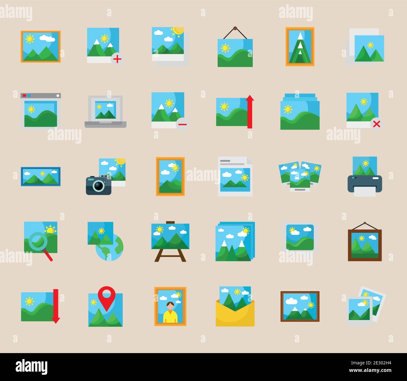bundle of thirty pictures with differents scenes flat style set icons ...