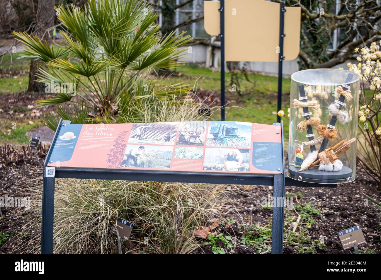 permanent exhibition “Ethnobotanical Gardens” with gardened flowerbeds to discover connections that man has today with the world of plants, Geneve Stock Photo