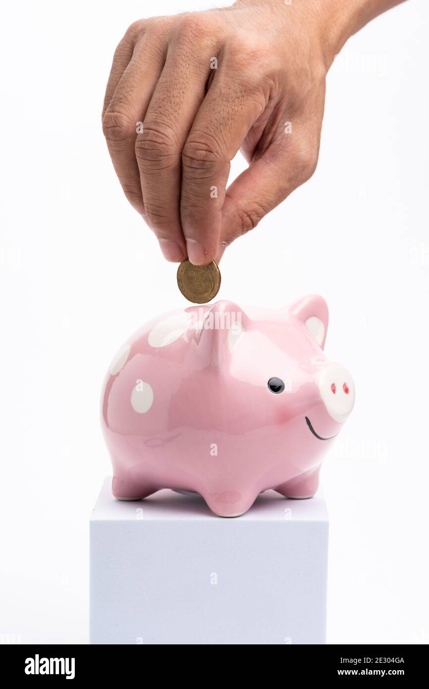 Savings concept. Piggy bank on white background Stock Photo - Alamy