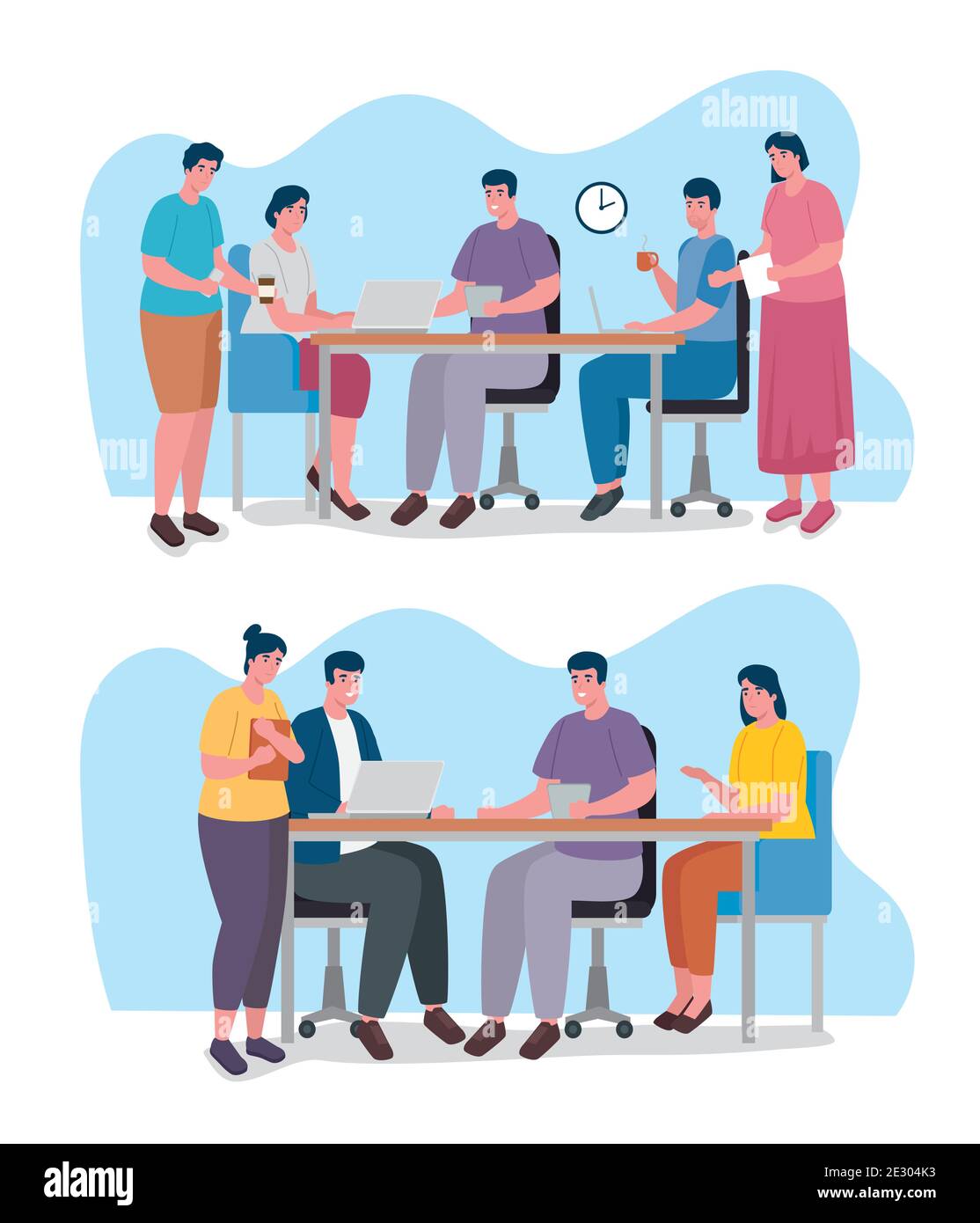 group of nine workers coworking office characters Stock Vector Image ...