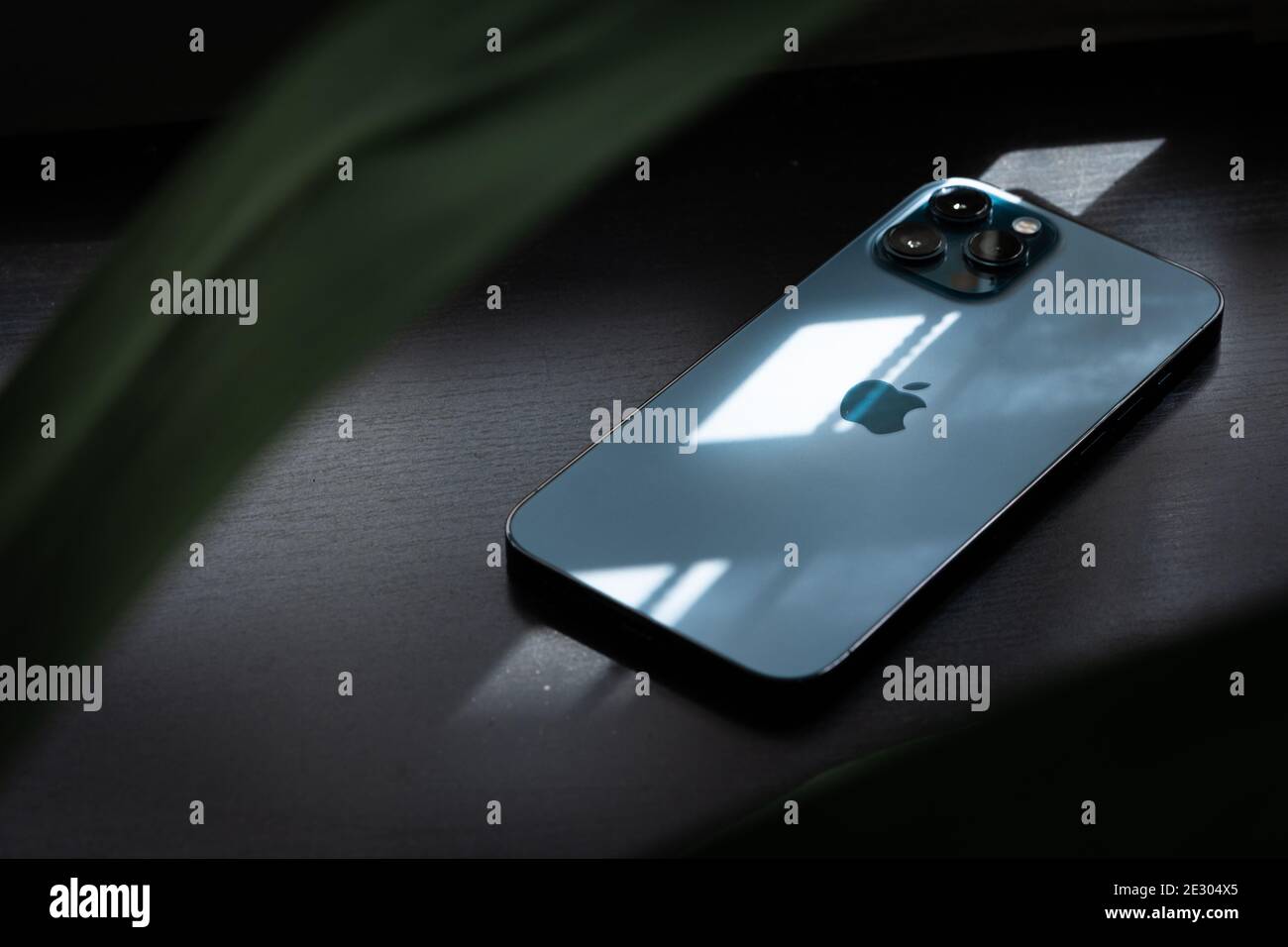 The New Iphone 12 Pro Max Pacific Blue Colour Stock Photo Alamy