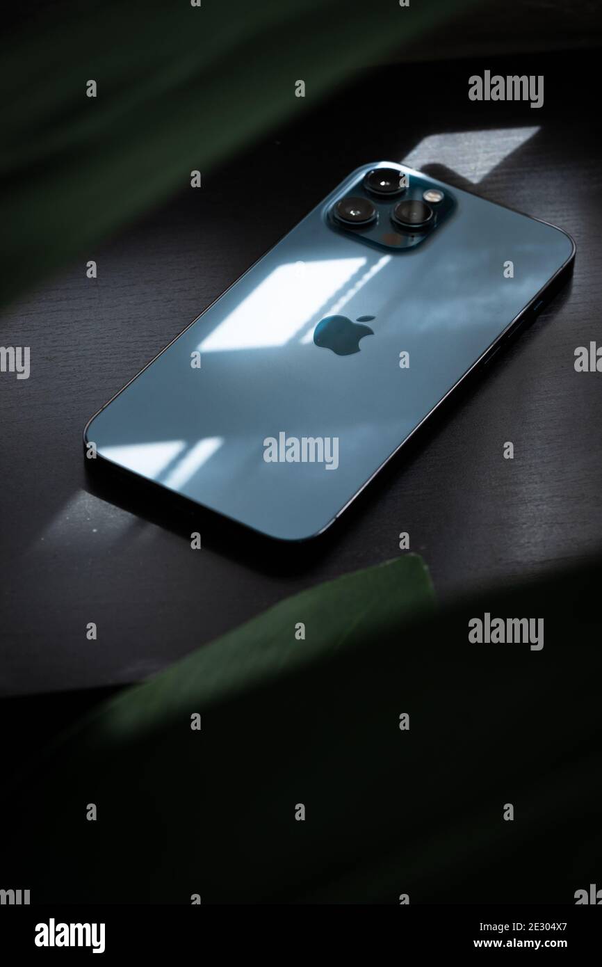 The New Iphone 12 Pro Max Pacific Blue Colour Stock Photo Alamy The New Iphone 12 Pro Max Pacific Blue Colour Stock Photo Alamy