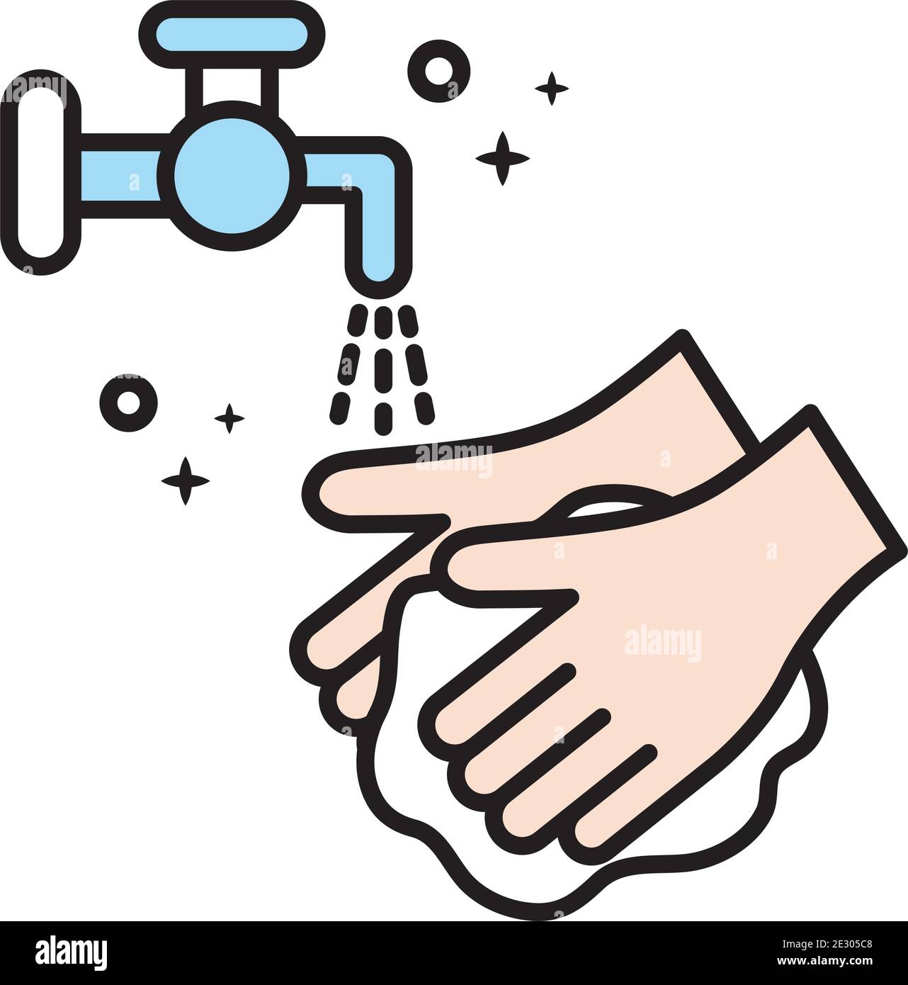 hands washing with water tap line and colors style icon Stock Vector ...