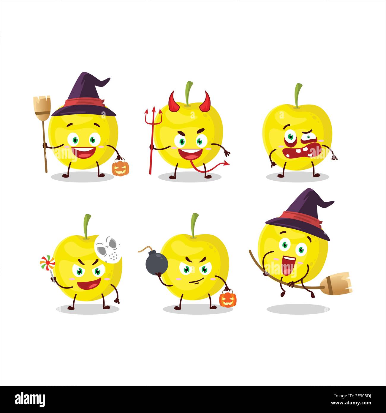 Halloween expression emoticons with cartoon character of yellow cherry ...