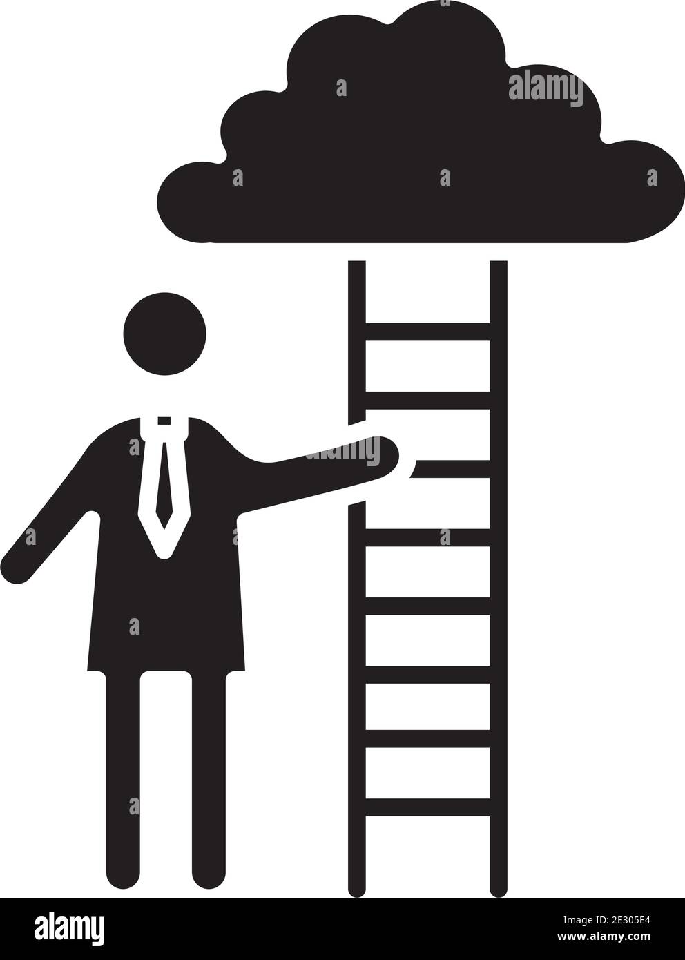 business person coaching with stairs and clouds silhouettes style icon Stock Vector