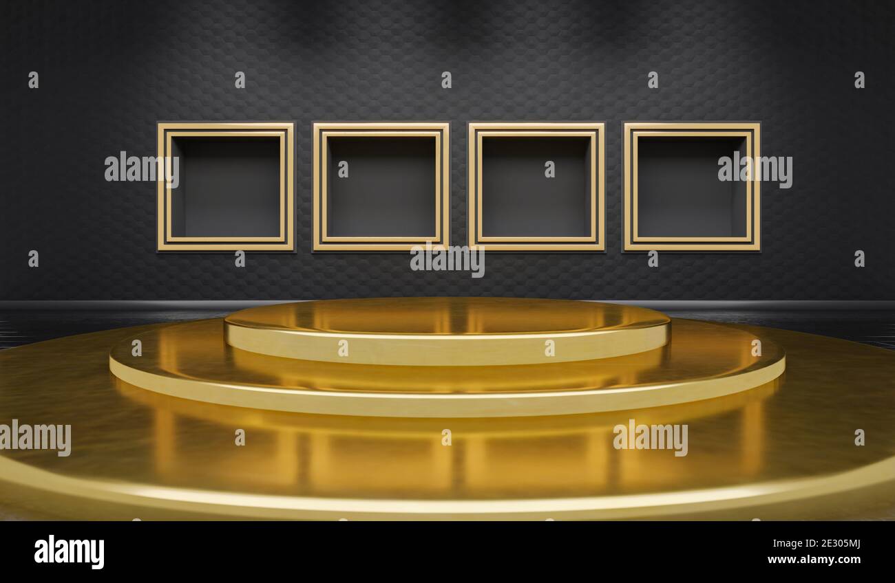 Geometric Gold and black product display render with metallic gold