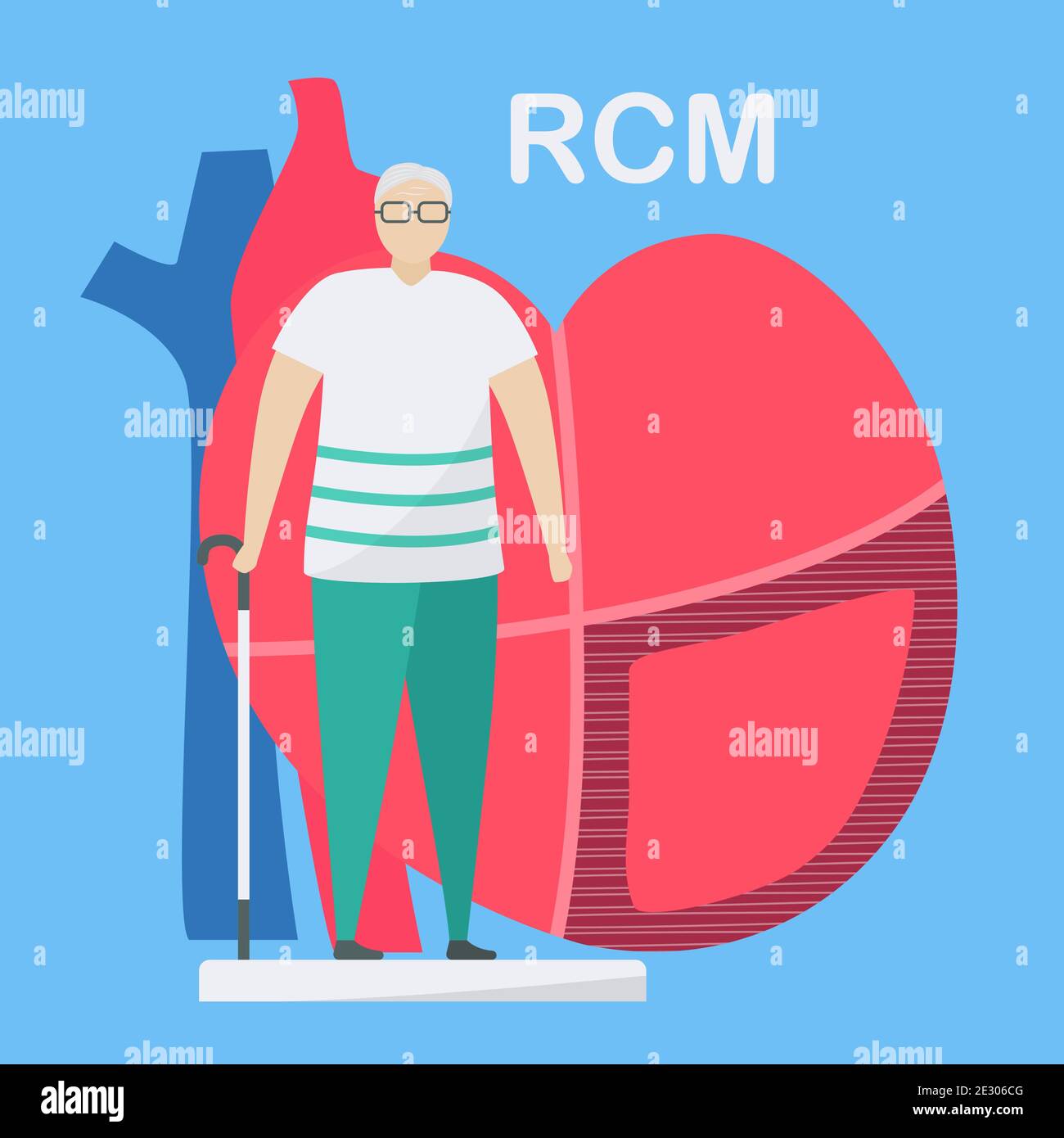 Cardiology vector illustration. This disease calls restrictive cardiomyopathy. Heart is restricted from stretching and filling with blood. Walls of he Stock Vector