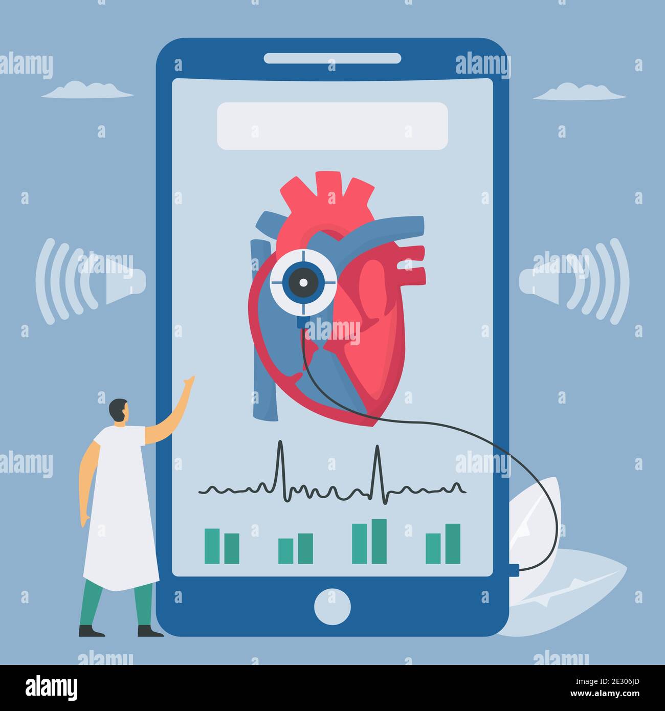 Wireless digital stethoscope. New technology for heart rate checking on