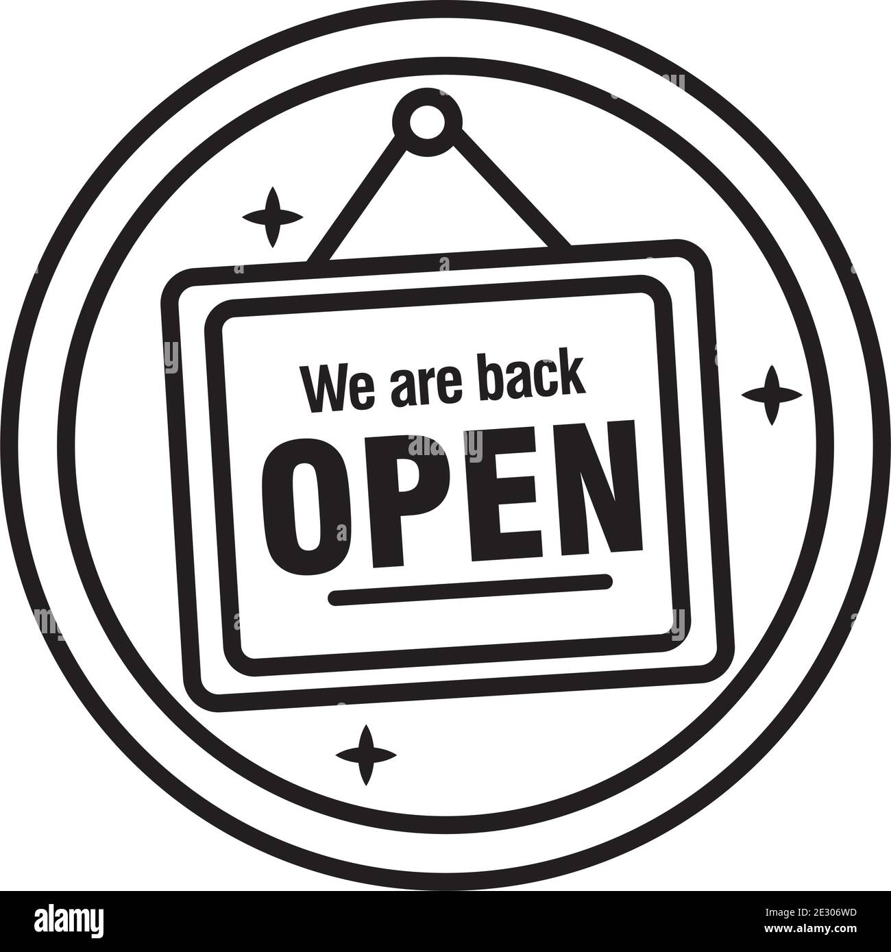 reopening lettering in label hanging sticker line style icon Stock