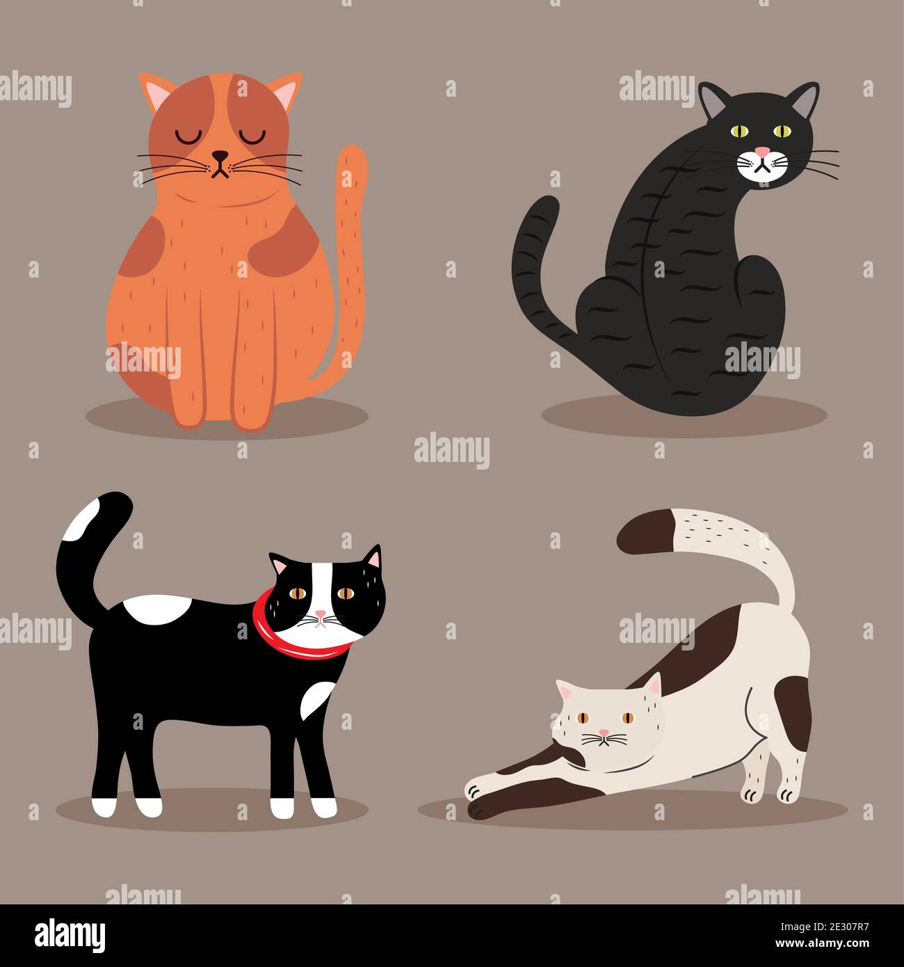 Four Color Cat bundle of four cats differents colors mascots characters Stock Vector ...