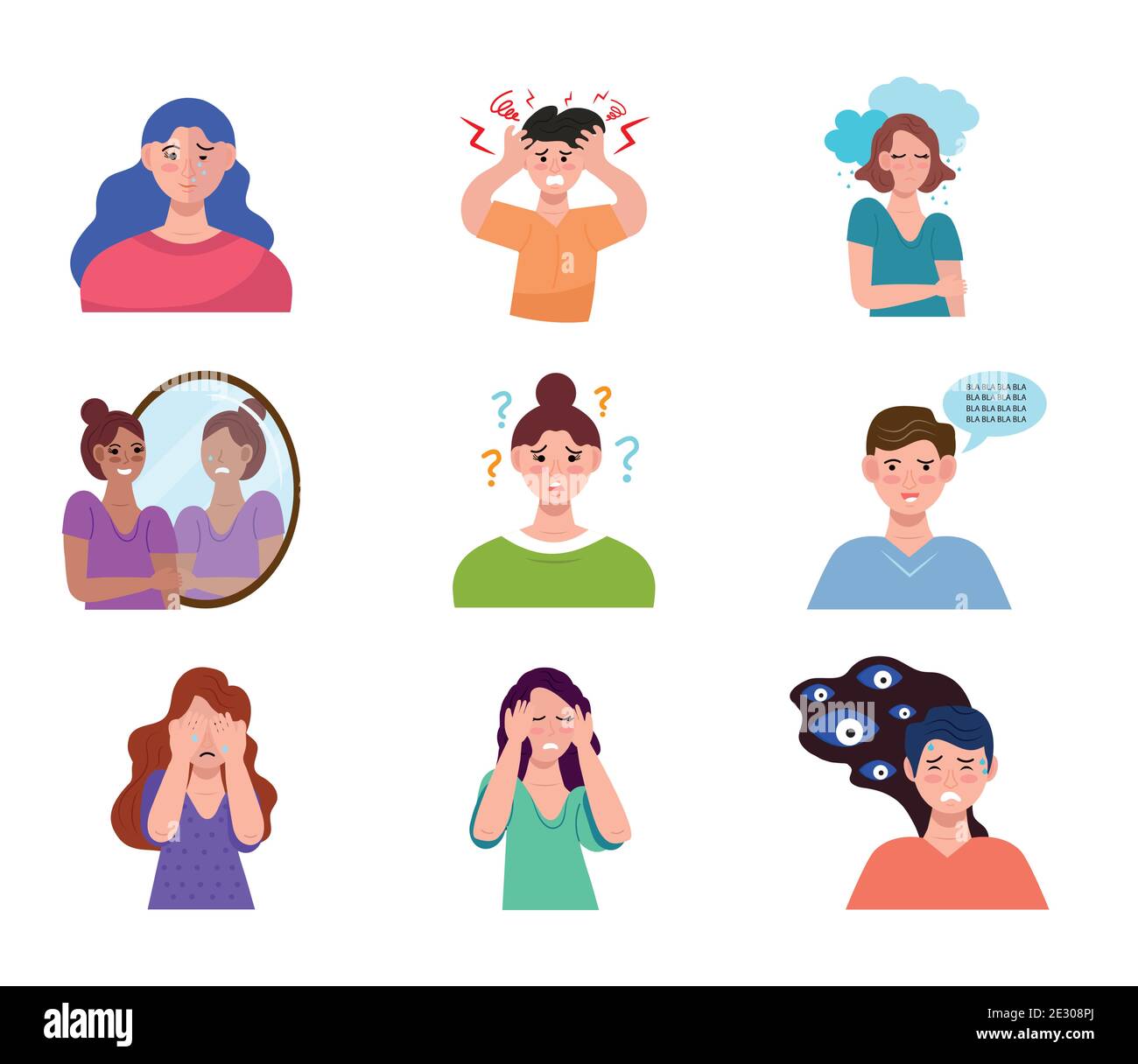 group of nine persons with bipolar disorder characters Stock Vector ...