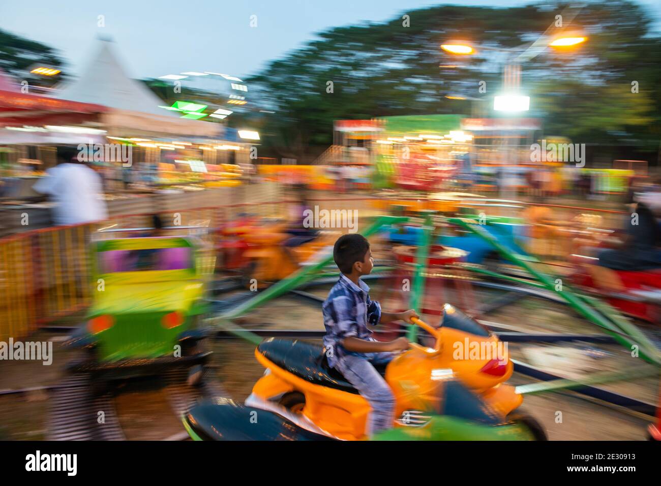 Pondicherry, India - 16 January 2021: How to have fun during covid restrictions, spending Pongal day on the rides. Stock Photo