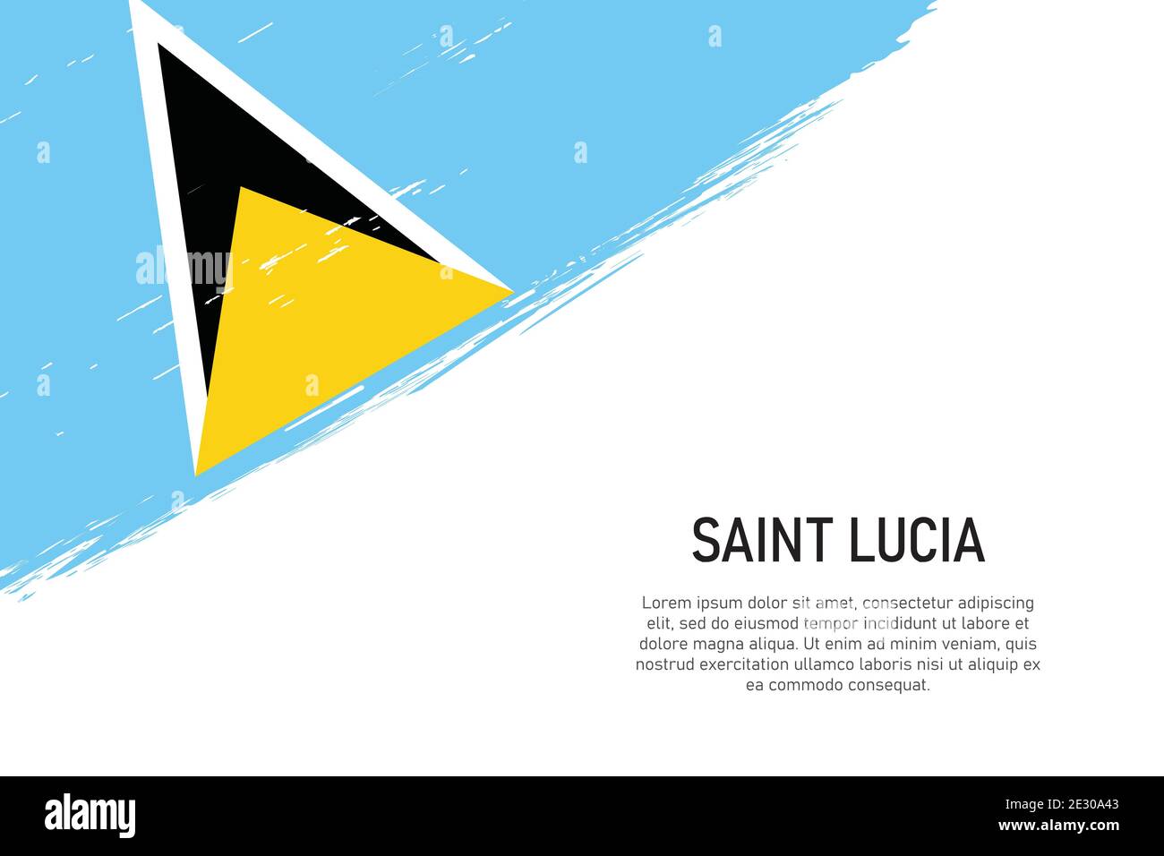 Grunge styled brush stroke background with flag of Saint Lucia. Template for banner or poster. Stock Vector