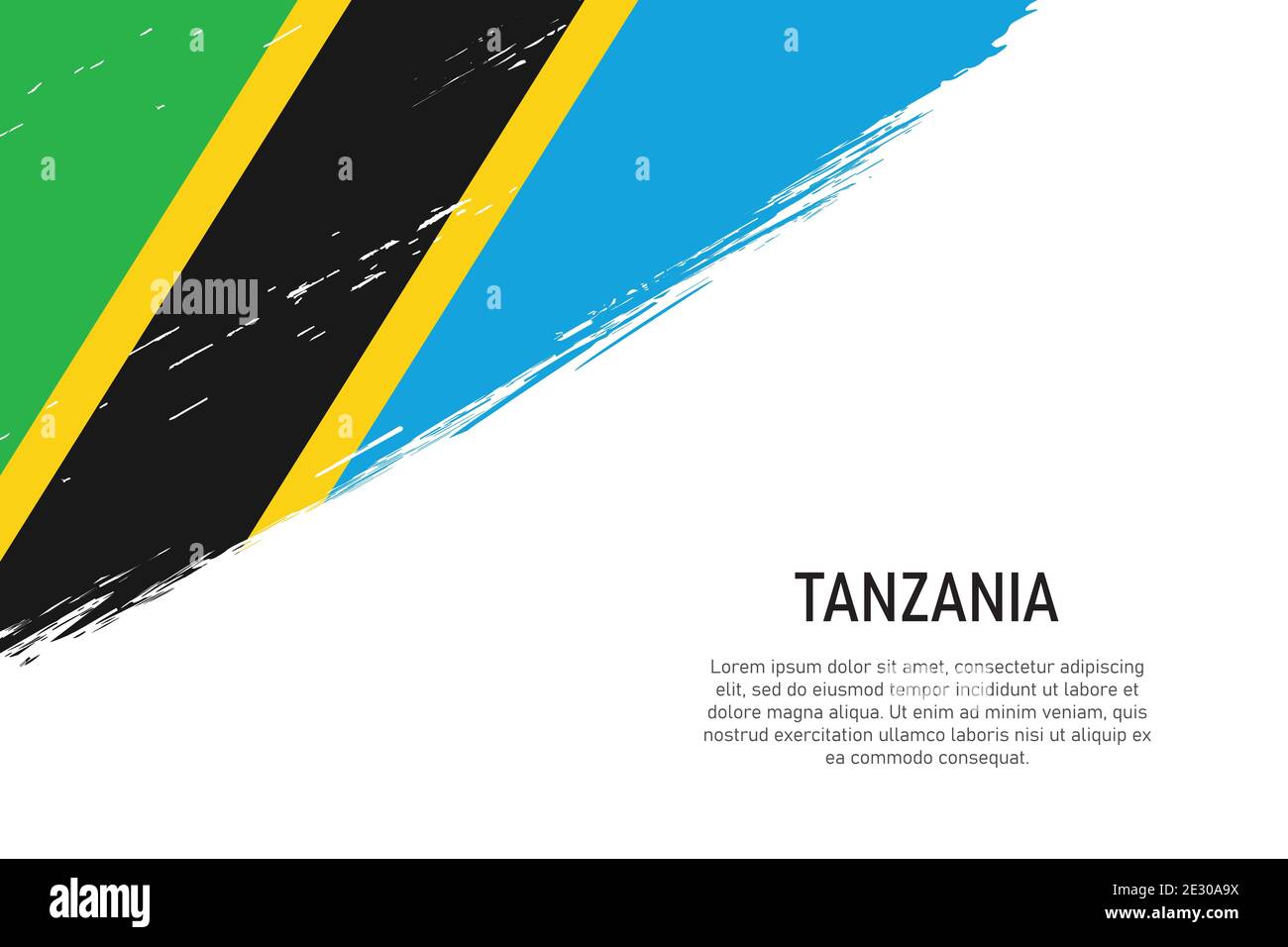 Grunge styled brush stroke background with flag of Tanzania. Template ...