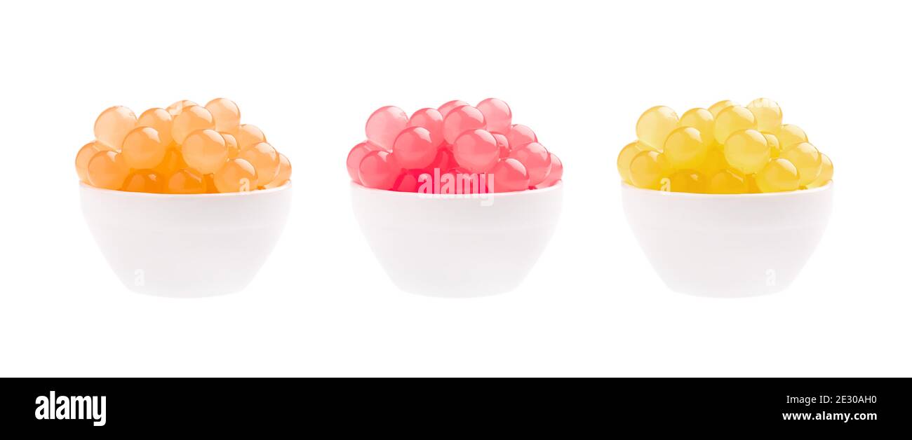 Mix tapioca pearls for bubble tea isolated on white background. Tapioca