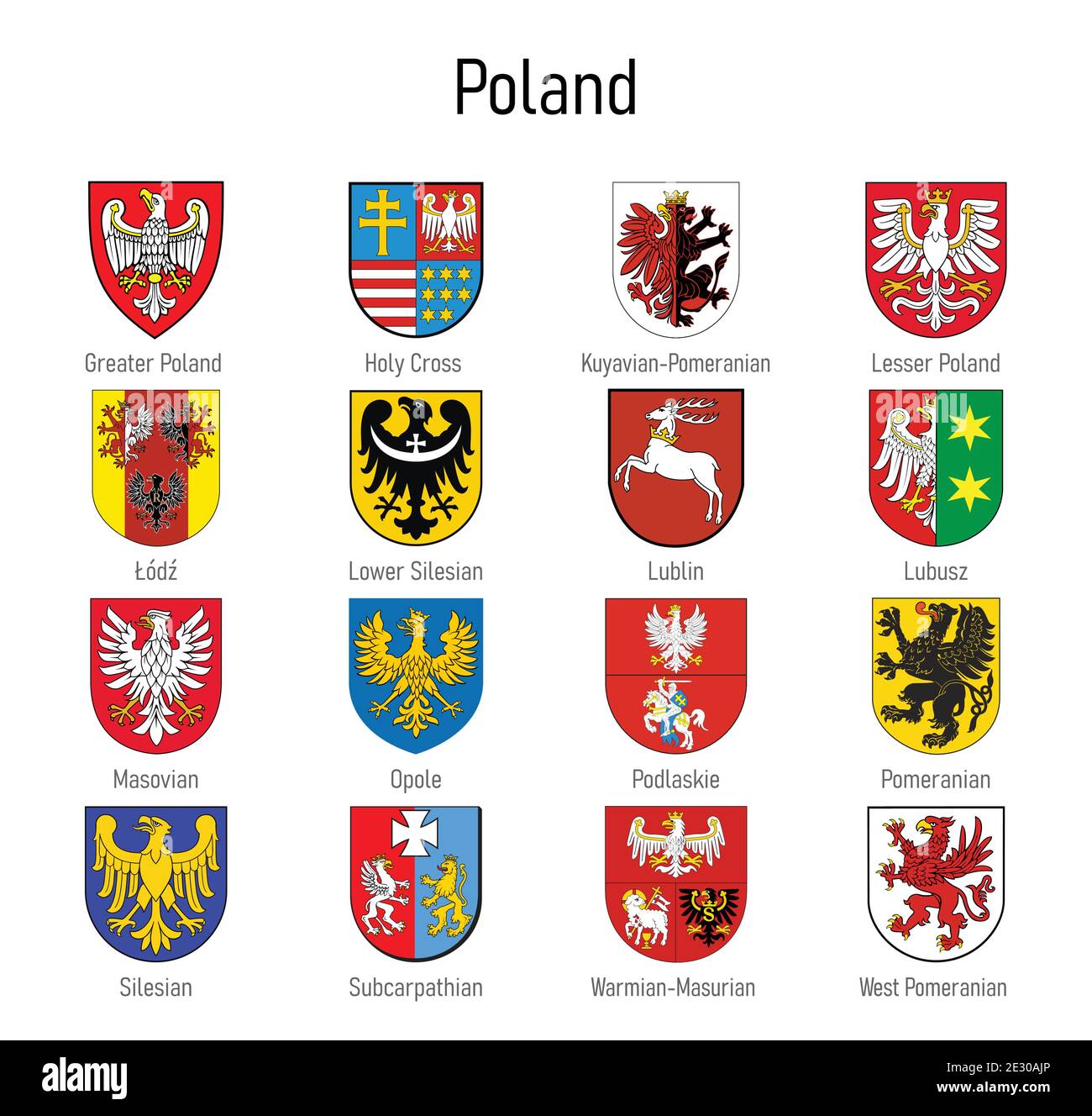 Coat of arms of the voivodship of Poland, All Polish regions emblem  collection Stock Vector Image & Art - Alamy