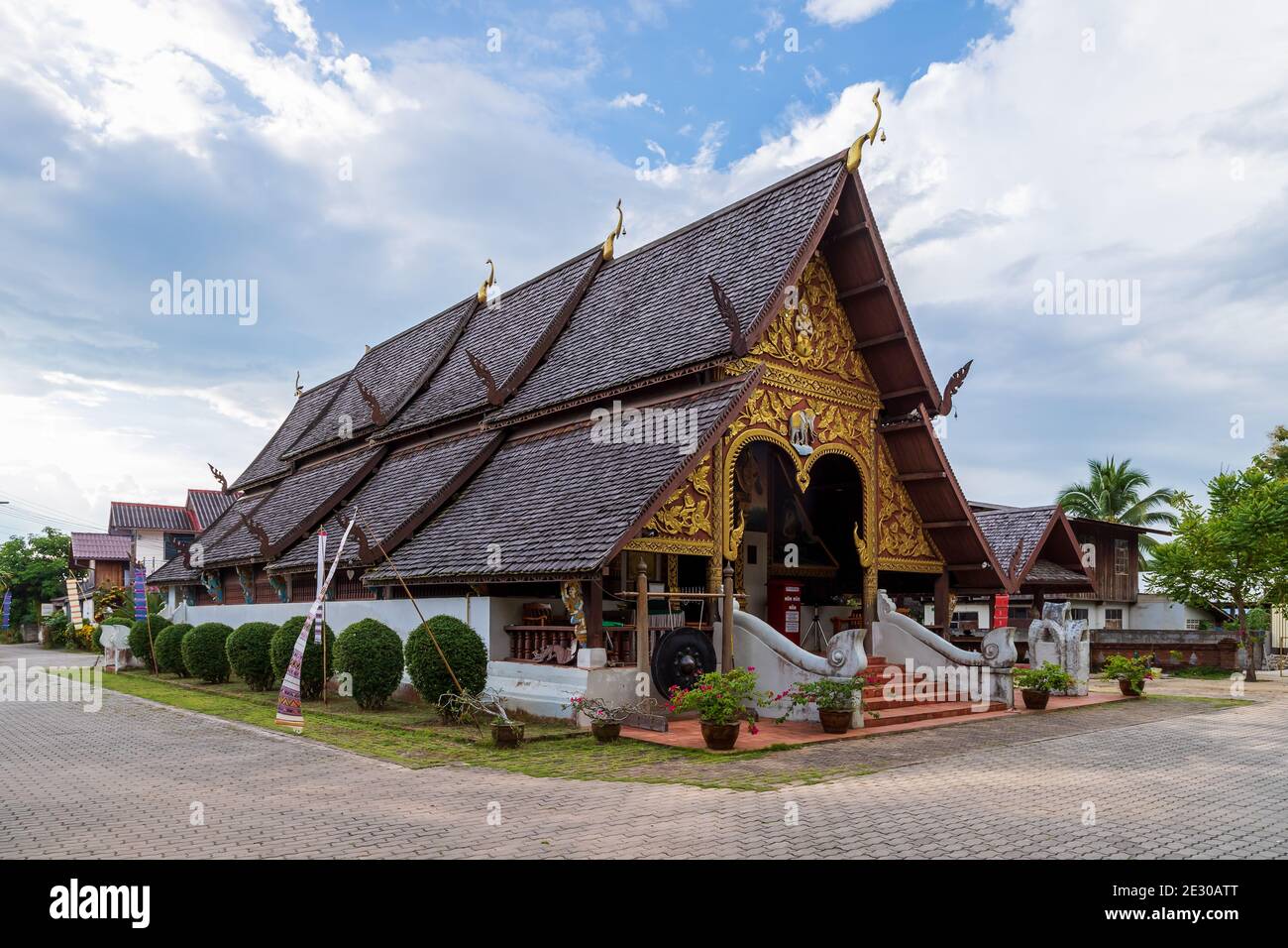 Ancient chapel or church at Wat Rong Ngae temple in Pua district, Nan province, Thailand Stock Photo