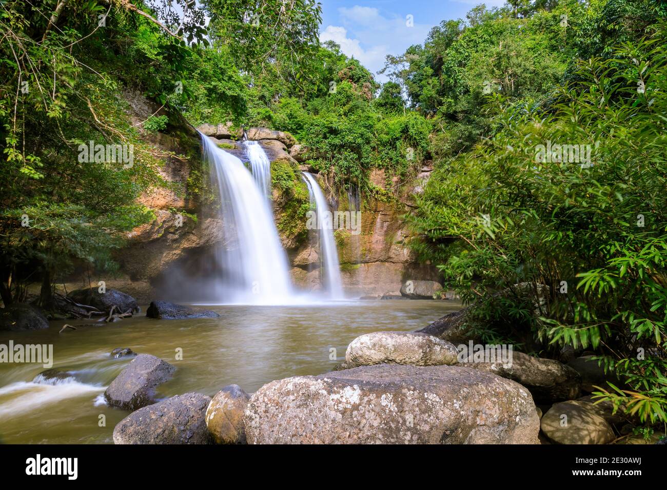 Haew Suwat waterfall in forest at Khao Yai National Park, Thailand Stock Photo
