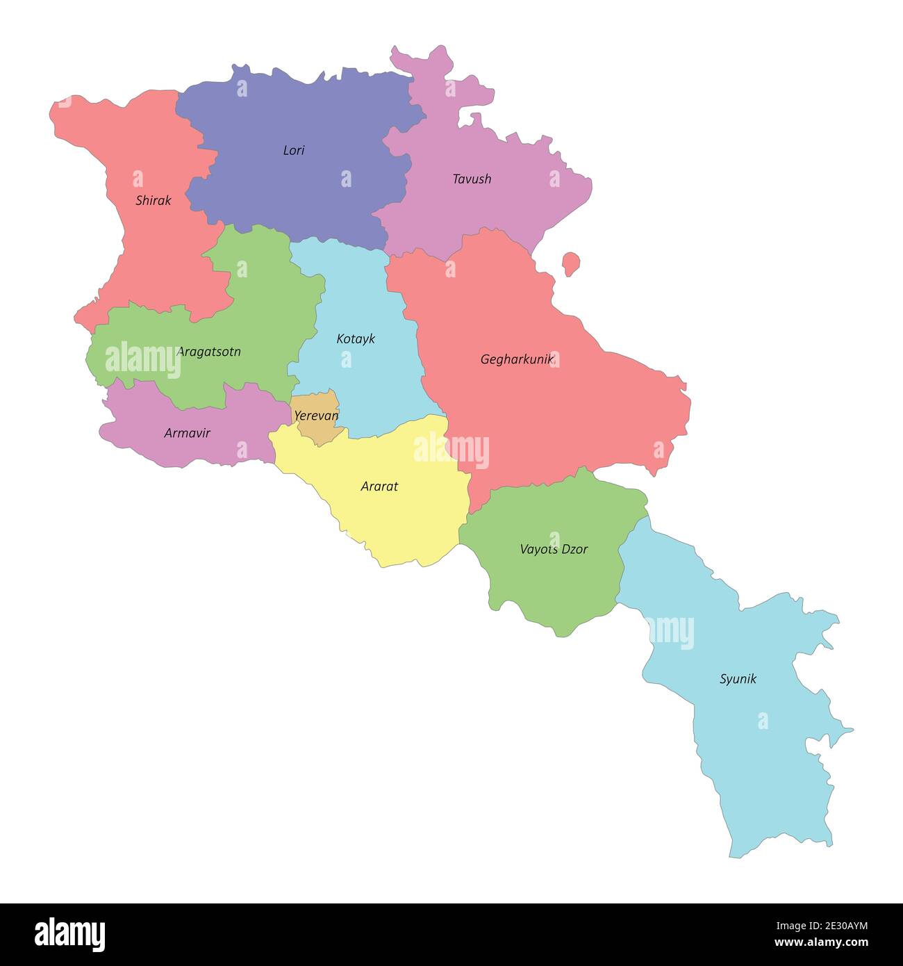 High quality colorful labeled map of Armenia with borders of the