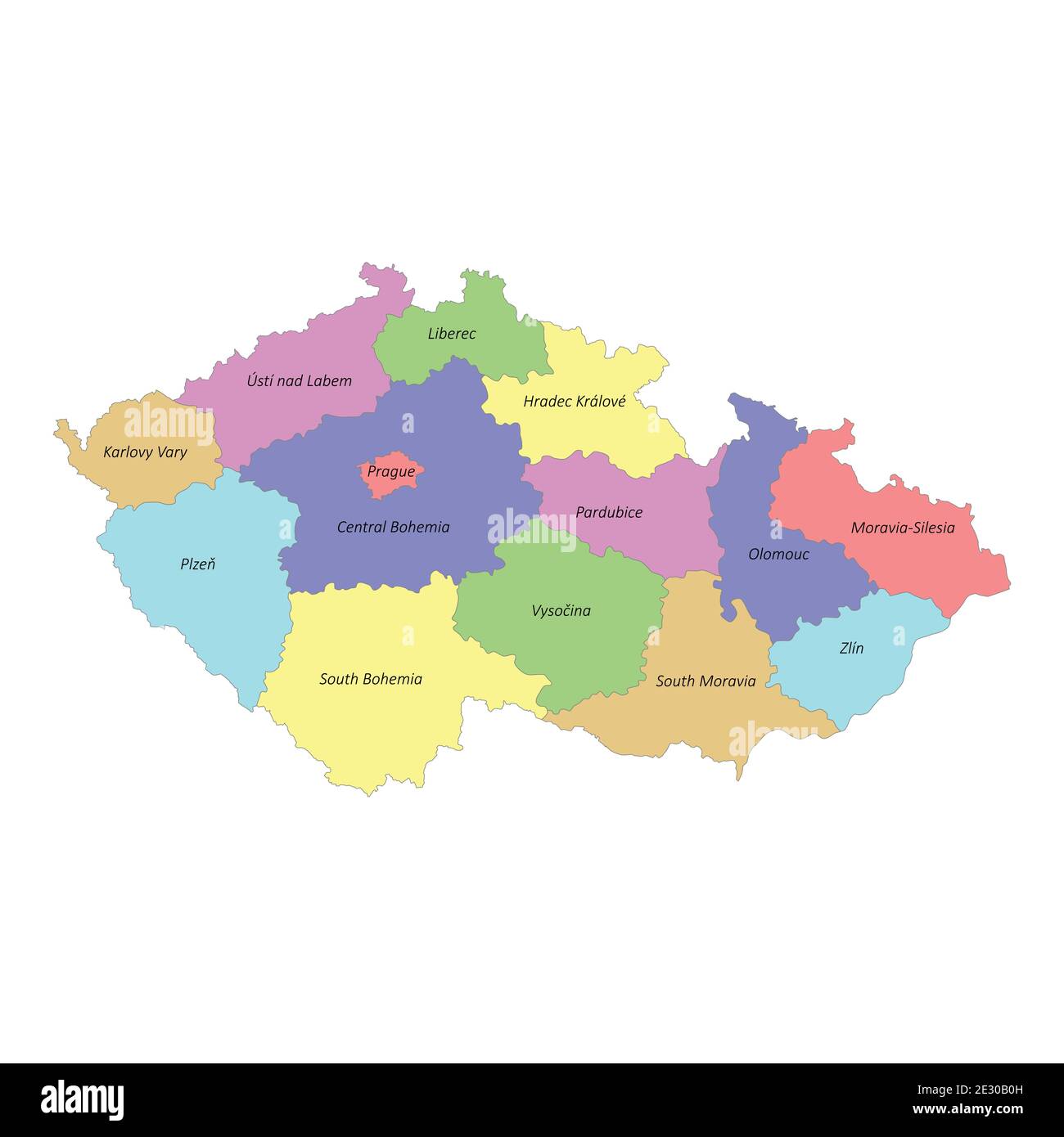 Czech Republic Regions Map High Quality Colorful Labeled Map Of Czech Republic With Borders Of The  Regions Stock Vector Image & Art - Alamy